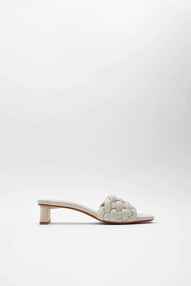 パッド入り編み込みハイヒールサンダル