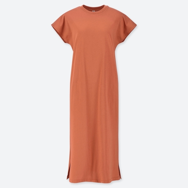 コットンスリットロングワンピース（半袖）