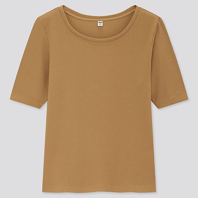 リブラウンドネックT（5分袖）