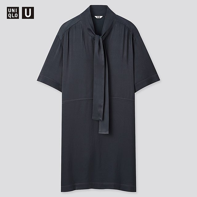 クレープボウタイワンピース（5分袖）