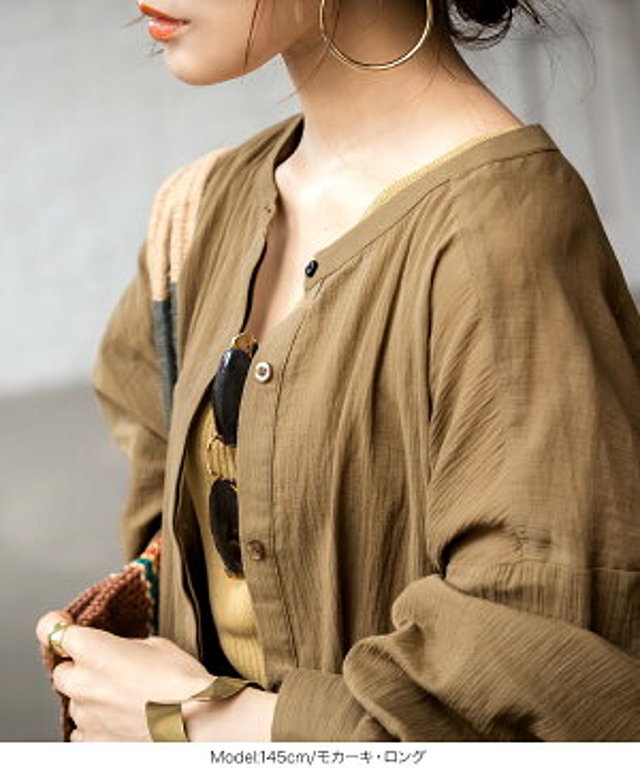 ハイネックガーゼシャツブラウス