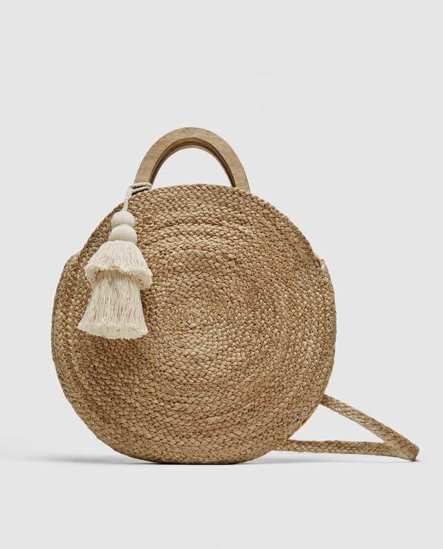 ラウンド型ラフィアバスケットバッグ