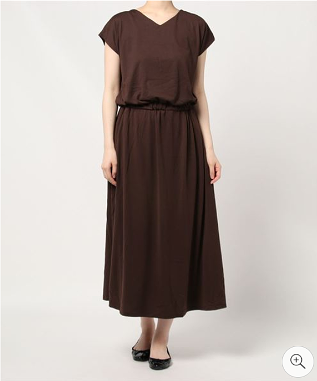 Vネックウエスト切り替えフレンチスリーブカットワンピース