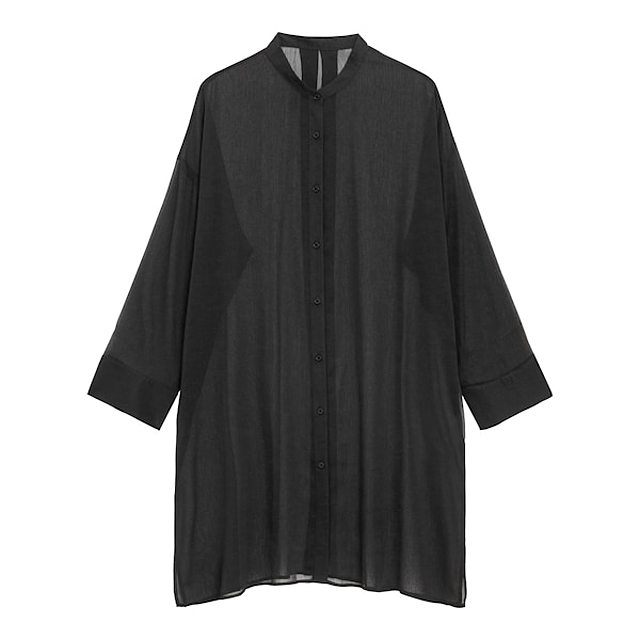 シアーバンドカラーロングシャツ
