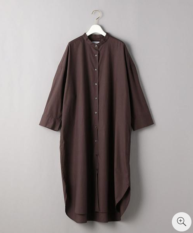 BY コットンタイプライターワイドバンドカラーシャツワンピース