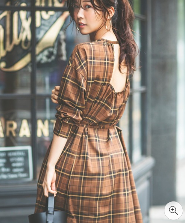 チェックバックオープンワンピース