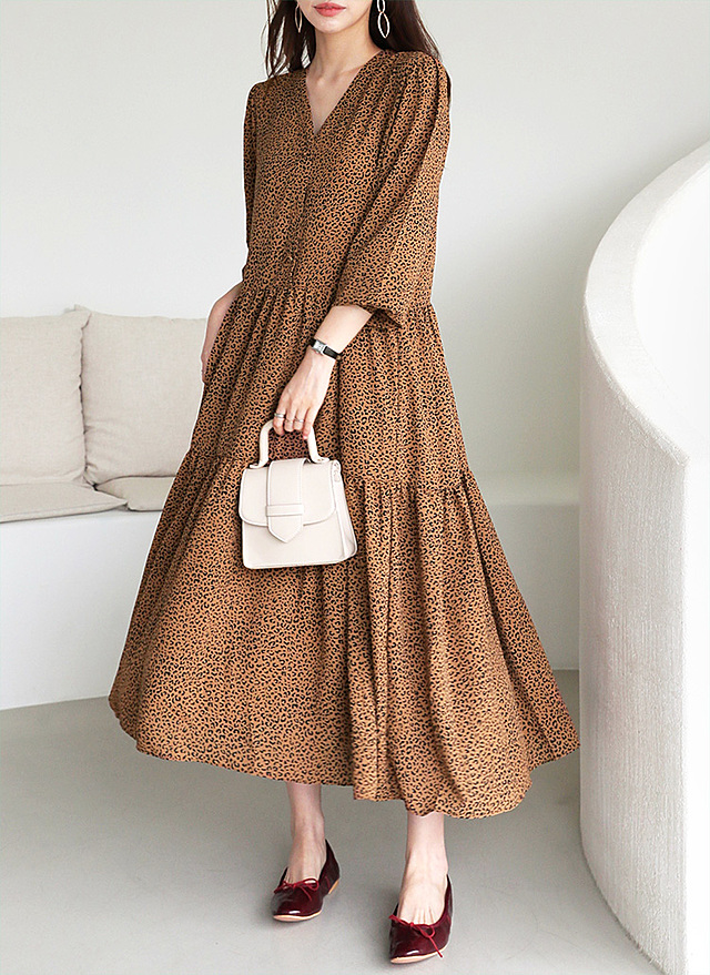 レオパードVネックワンピース・全2色・t63743