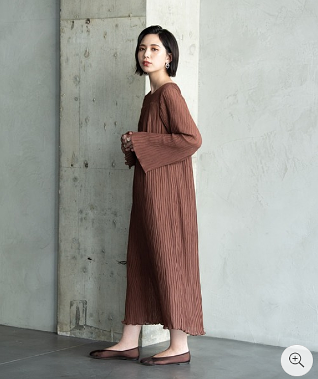 シフォン楊柳ロングスリーブワンピース