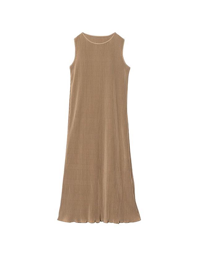 マットプリーツノースリーブマキシワンピース