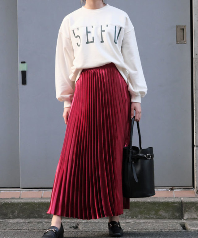 ヘビーサテンアコーディオンプリーツスカート