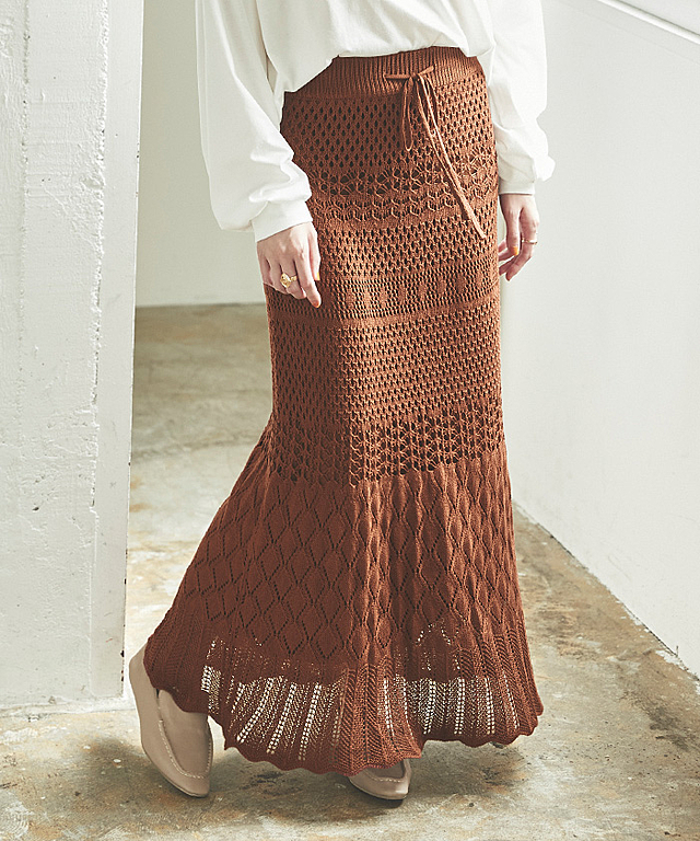 クロシェレースニットフレアスカート
