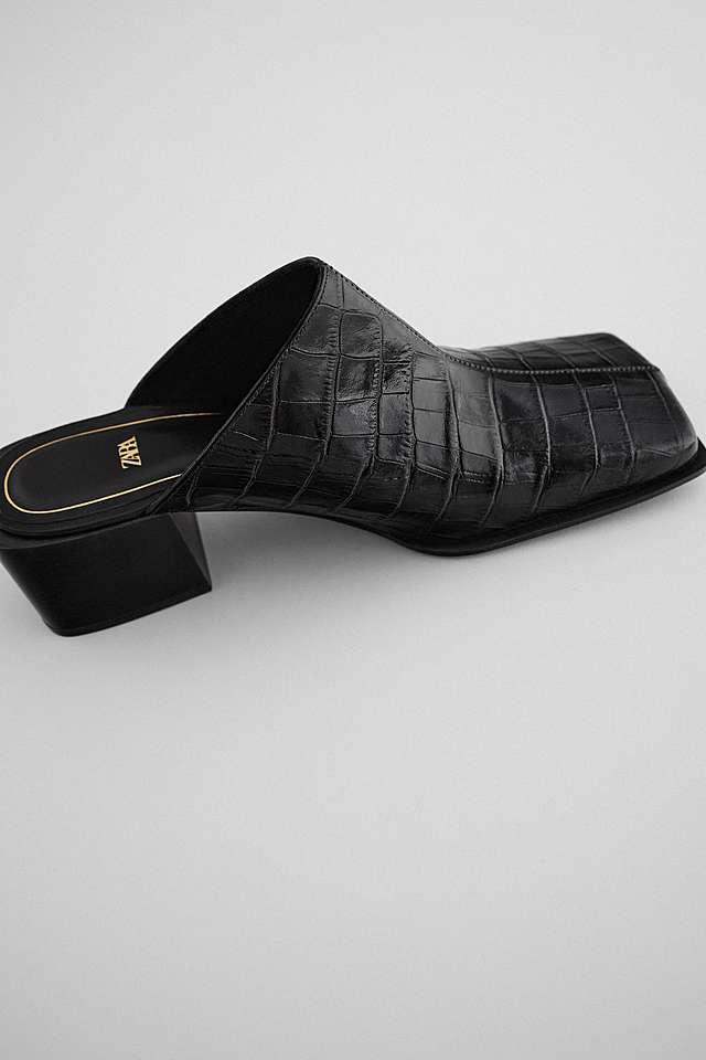 アニマル柄ハイヒールリアルレザーミュール