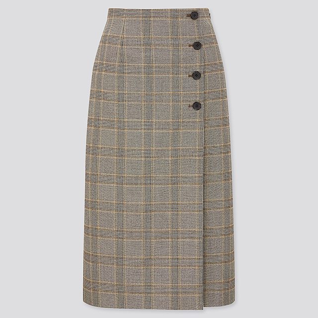 サイドボタンチェックラップスカート（丈標準72～76cm）