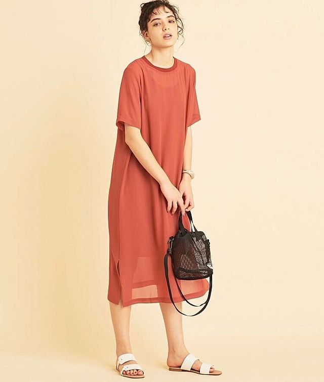 シフォンレイヤードTシャツワンピース -ウォッシャブル