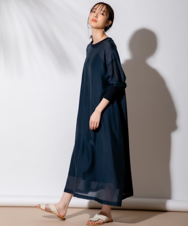 コットンシルク前後2wayシアーロングワンピース