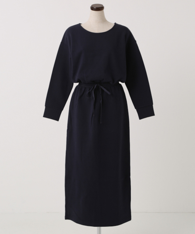 【洗濯機で洗える】【消臭効果】裏毛ウエストブラウジングワンピース