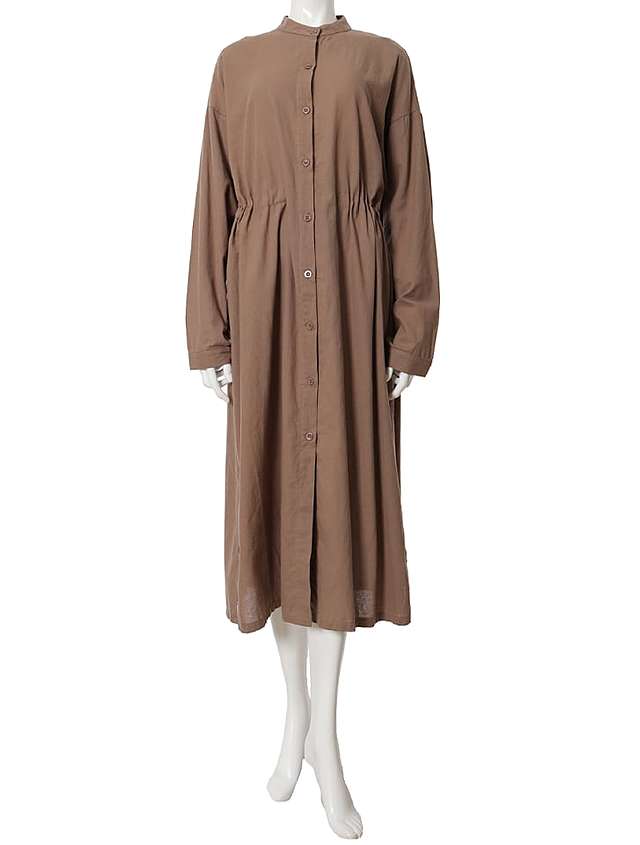 ドロストデザインノーカラーシャツワンピース