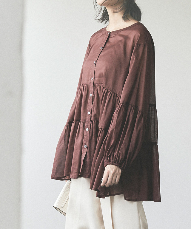 シアーティアードシャツブラウス