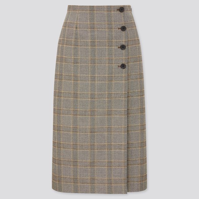 サイドボタンチェックラップスカート（丈標準72～76cm）