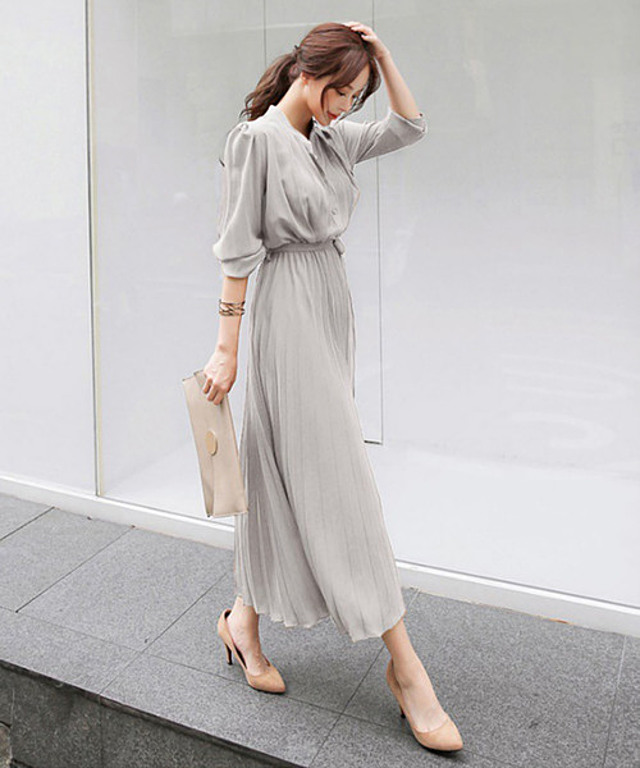 ウエストリボン プリーツワンピース