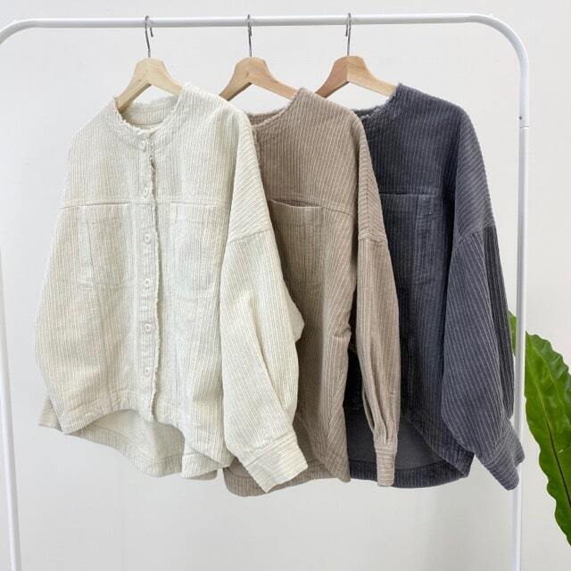 コーデュロイノーカラーコクーンジャケット