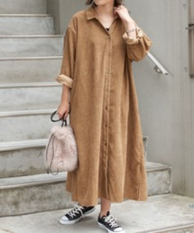 【WEB限定】コーデュロイシャツワンピース