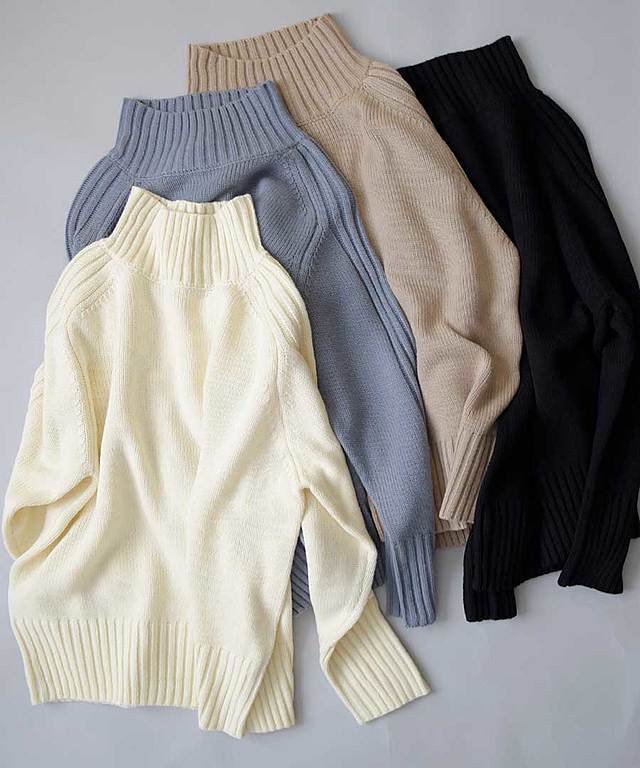 袖リブタートルニット