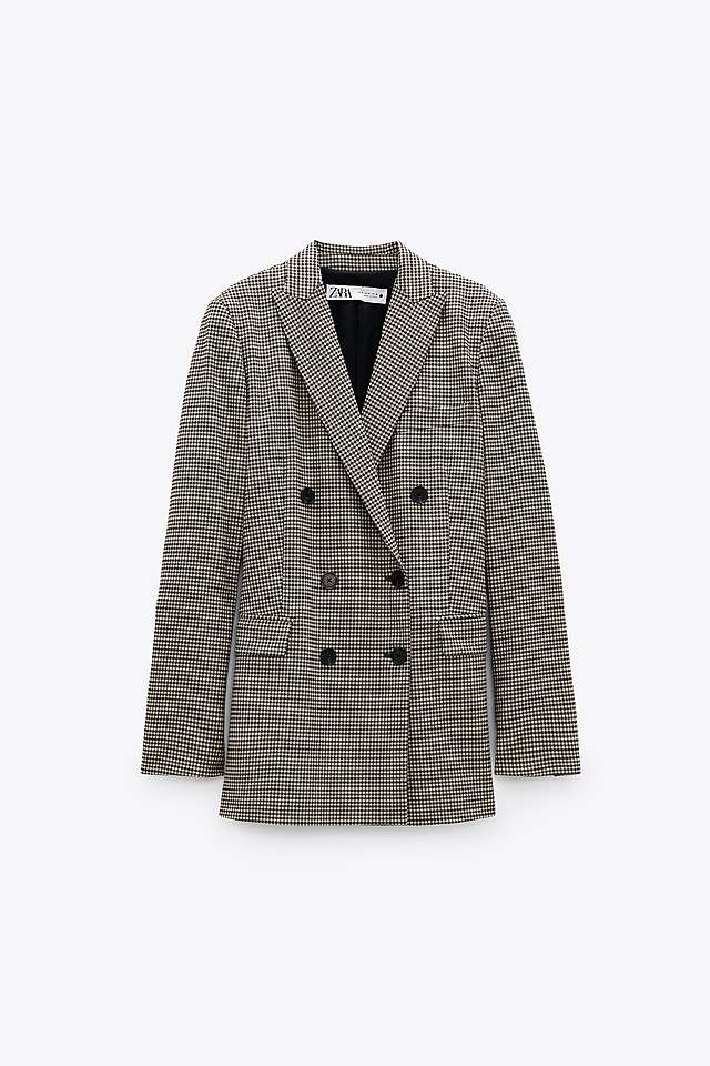 ダブルブレスト仕様チェック柄ブレザー