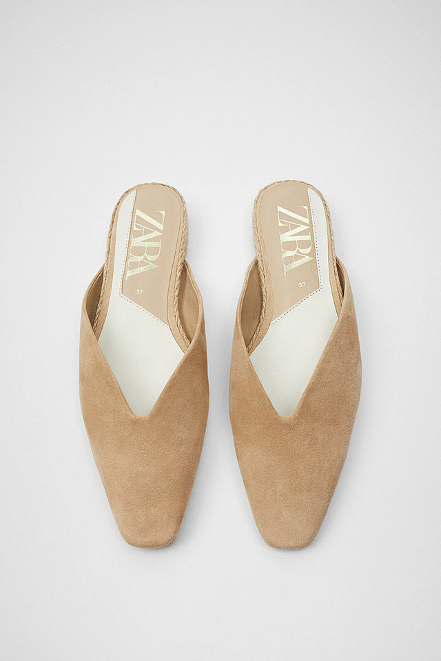 ジュートソール付きスエードフラットミュール