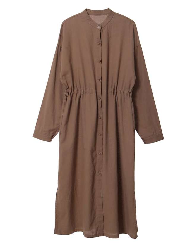 ドロストデザインノーカラーシャツワンピース