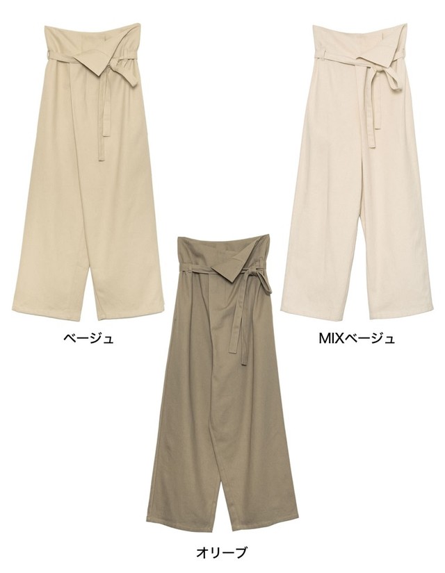 ウエストリボンラップ風ハイウエストパンツ