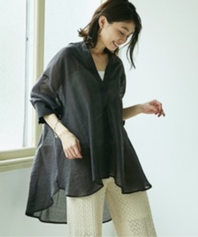 【WEB限定】バンドカラーBIGシルエット・シアーシャツ