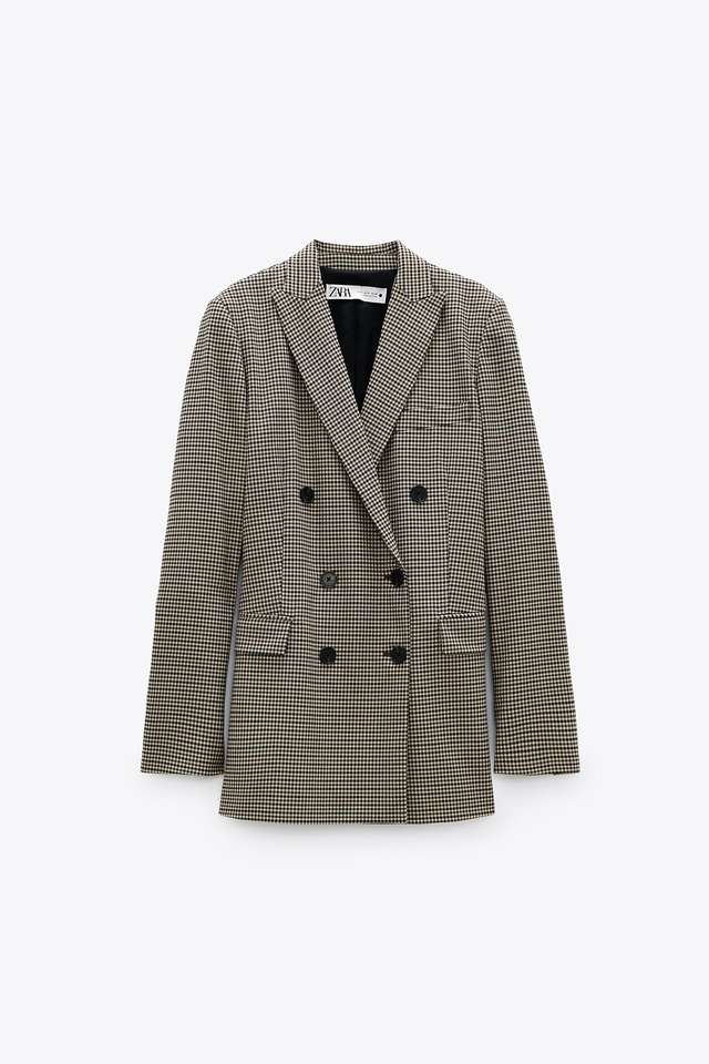 ダブルブレスト仕様チェック柄ブレザー