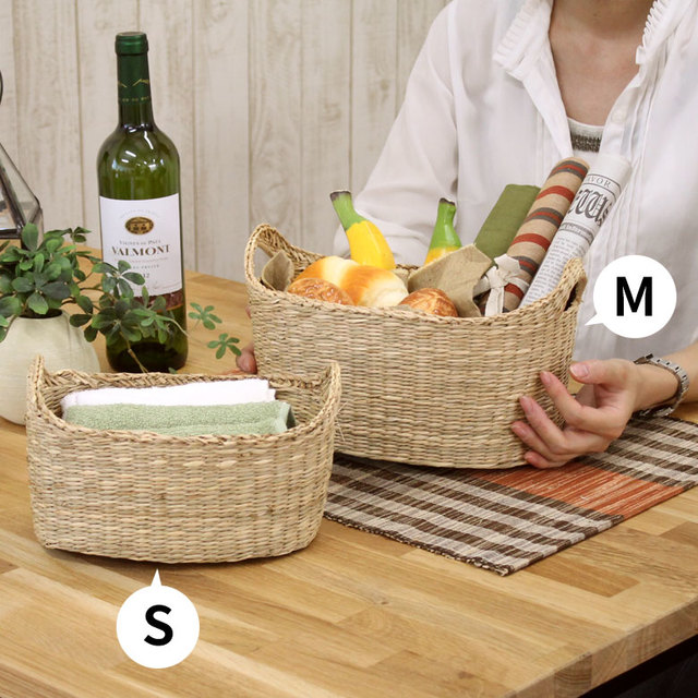 シーグラスで編まれたオーバルバスケット（Mサイズ）