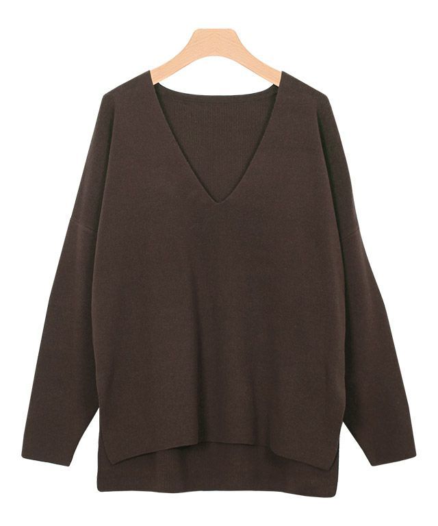 綿100%Vネックオーバーサイズニット