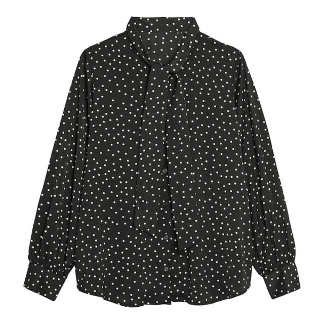 サテンドットボウタイブラウス