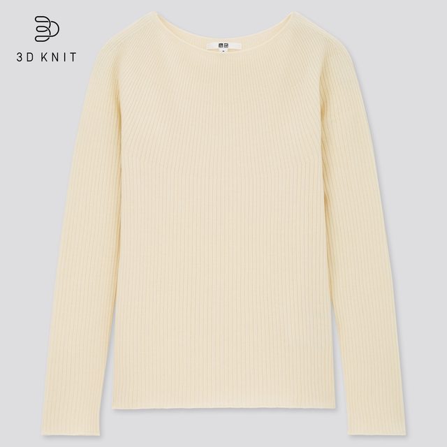 3Dエクストラファインメリノリブボートネックセーター（長袖）