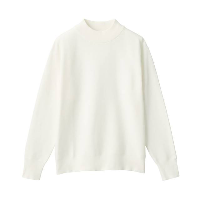 コットンシルクガーター編みモックネックセーター