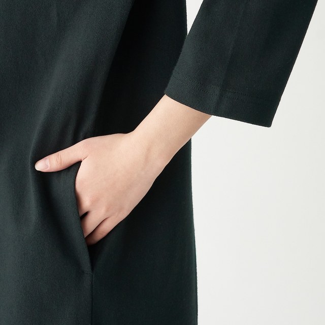 太番手天竺編みスタンドカラーワンピース（七分袖）