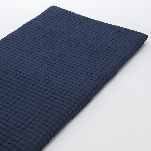 麻綿格子サッカー織フラットシーツ・Ｓ／ネイビー １５０×２６０ｃｍ