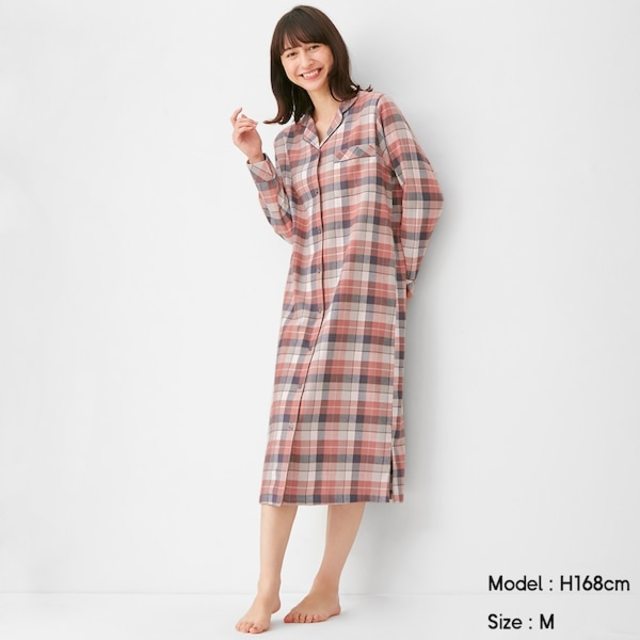 パジャマワンピース(長袖)(チェック)+X