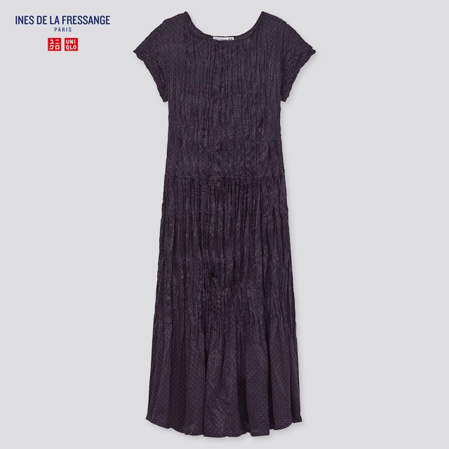 サテンツイストプリーツワンピース(半袖・ドット)