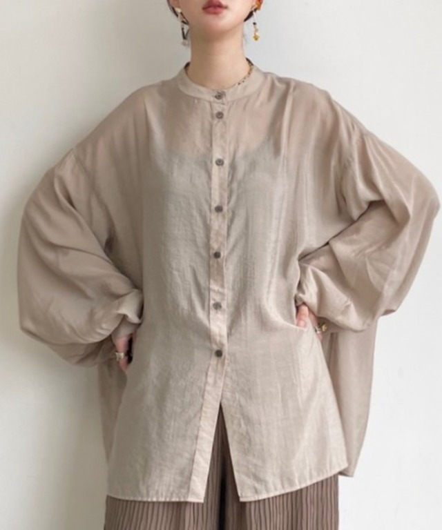 アースカラーシアーバルーン袖シャツ