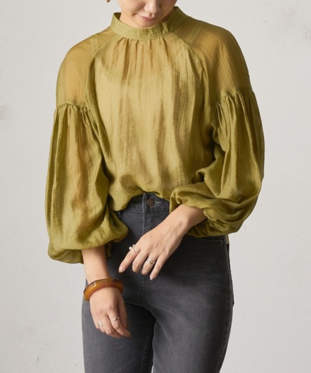 シアーボリュームスリーブハイネックブラウス