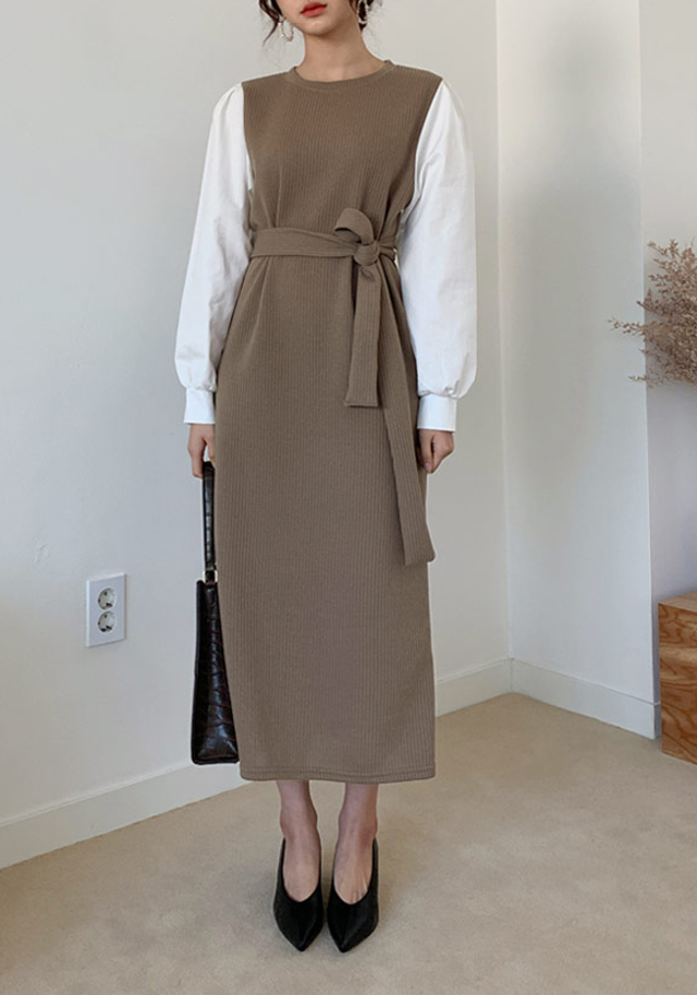 ストラップ付配色ワンピース