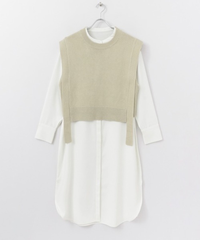クルーベストレイヤードシャツワンピース