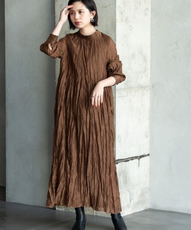 ワッシャーロングスリーブワンピース