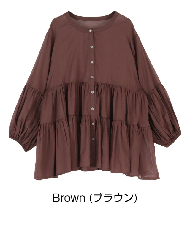 シアーティアードシャツブラウス