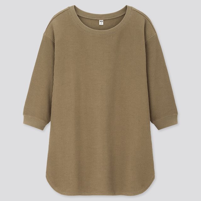 ワッフルクルーネックT(7分袖)