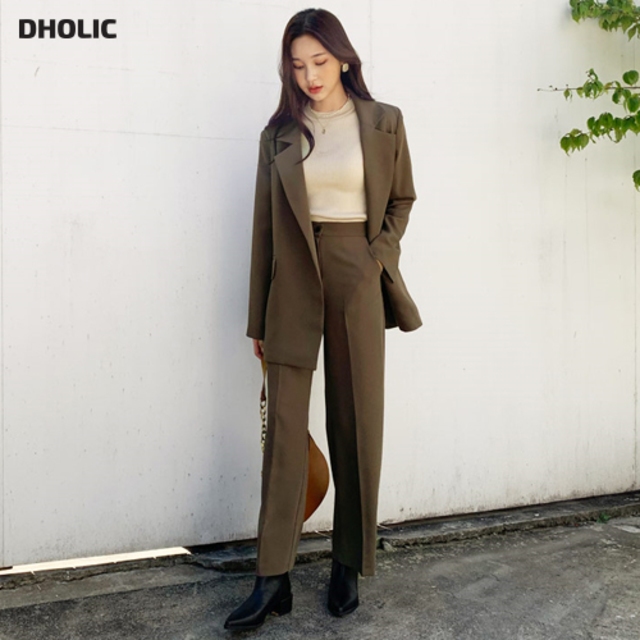 ストラップ付オープンジャケット&ストレートスラックスSET